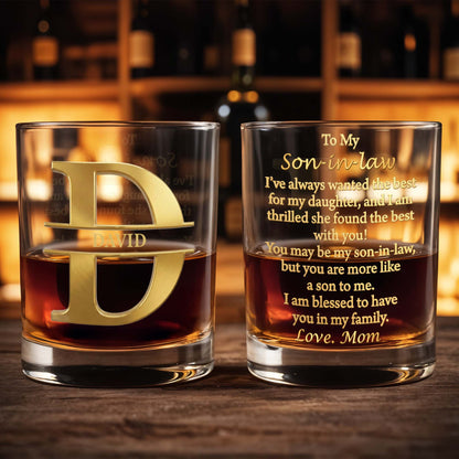 To My Son-in-law Thrilled She Found The Best Monogram Design - Personalized Custom Whiskey Glass - SILA051_RWG