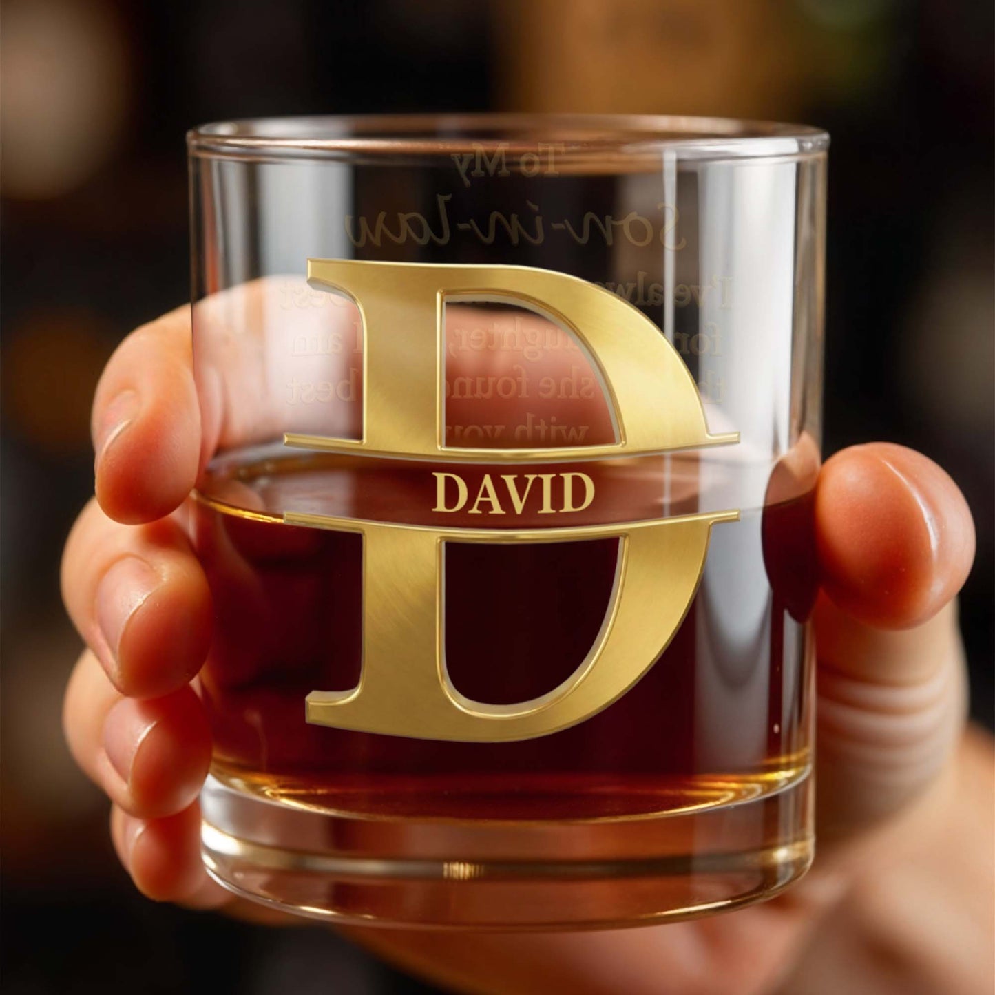 To My Son-in-law Thrilled She Found The Best Monogram Design - Personalized Custom Whiskey Glass - SILA051_RWG