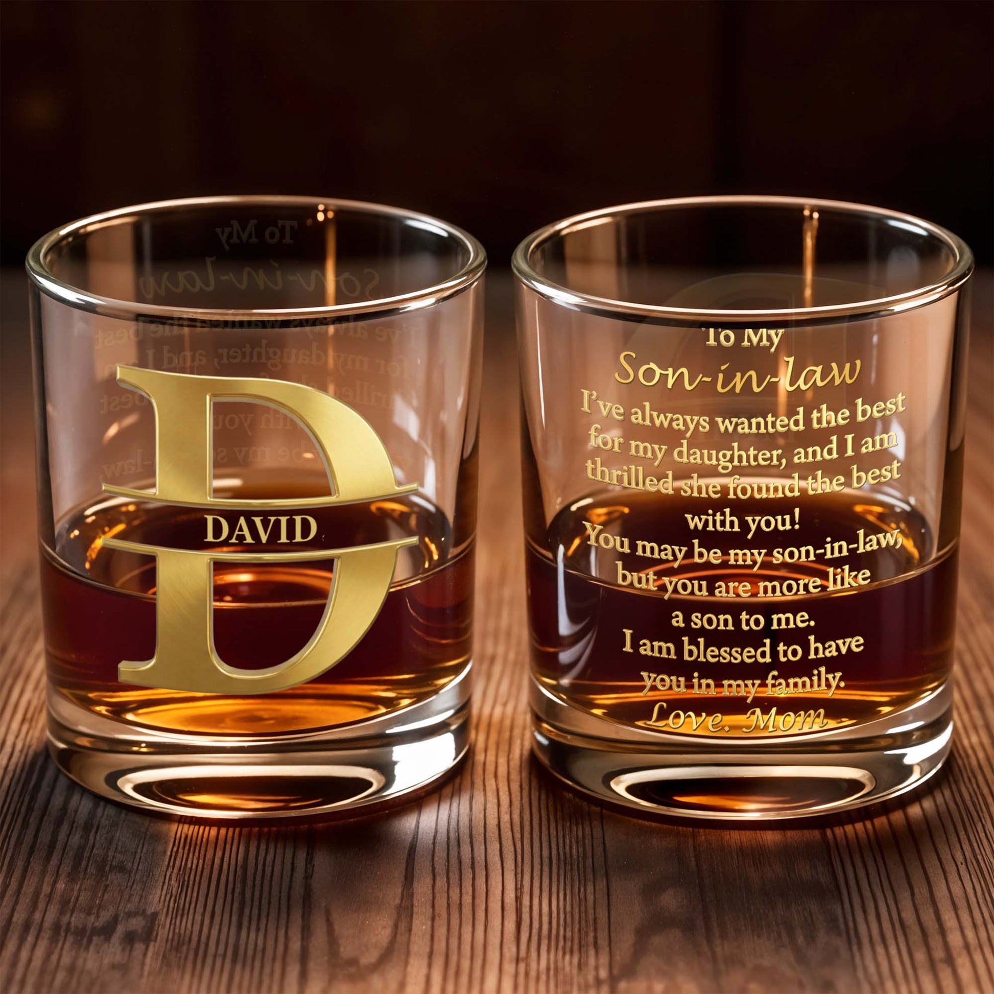 To My Son-in-law Thrilled She Found The Best Monogram Design - Personalized Custom Whiskey Glass - SILA051_RWG