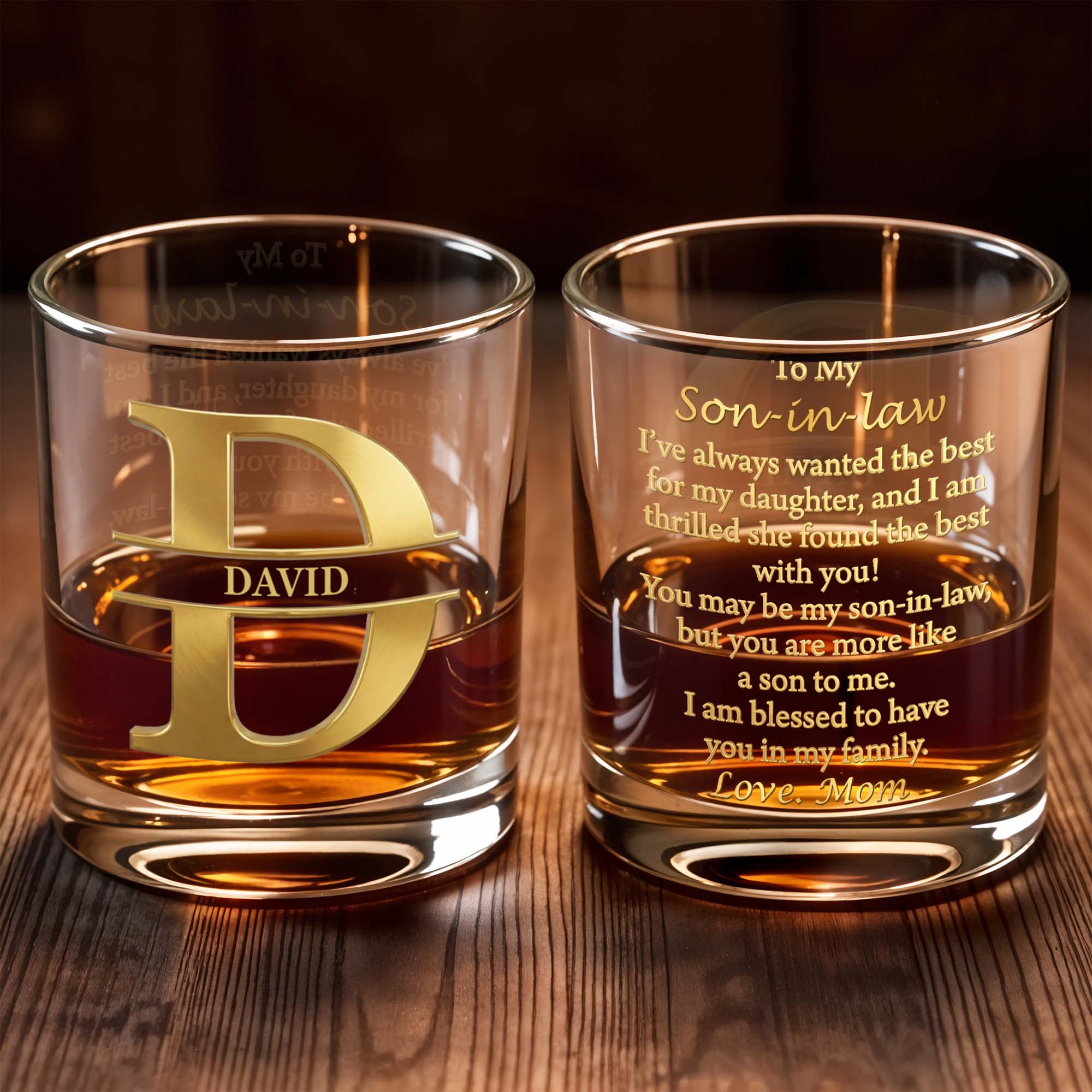 To My Son-in-law Thrilled She Found The Best Monogram Design - Personalized Custom Whiskey Glass - SILA051_RWG