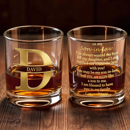 To My Son-in-law Thrilled She Found The Best Monogram Design - Personalized Custom Whiskey Glass - SILA051_RWG