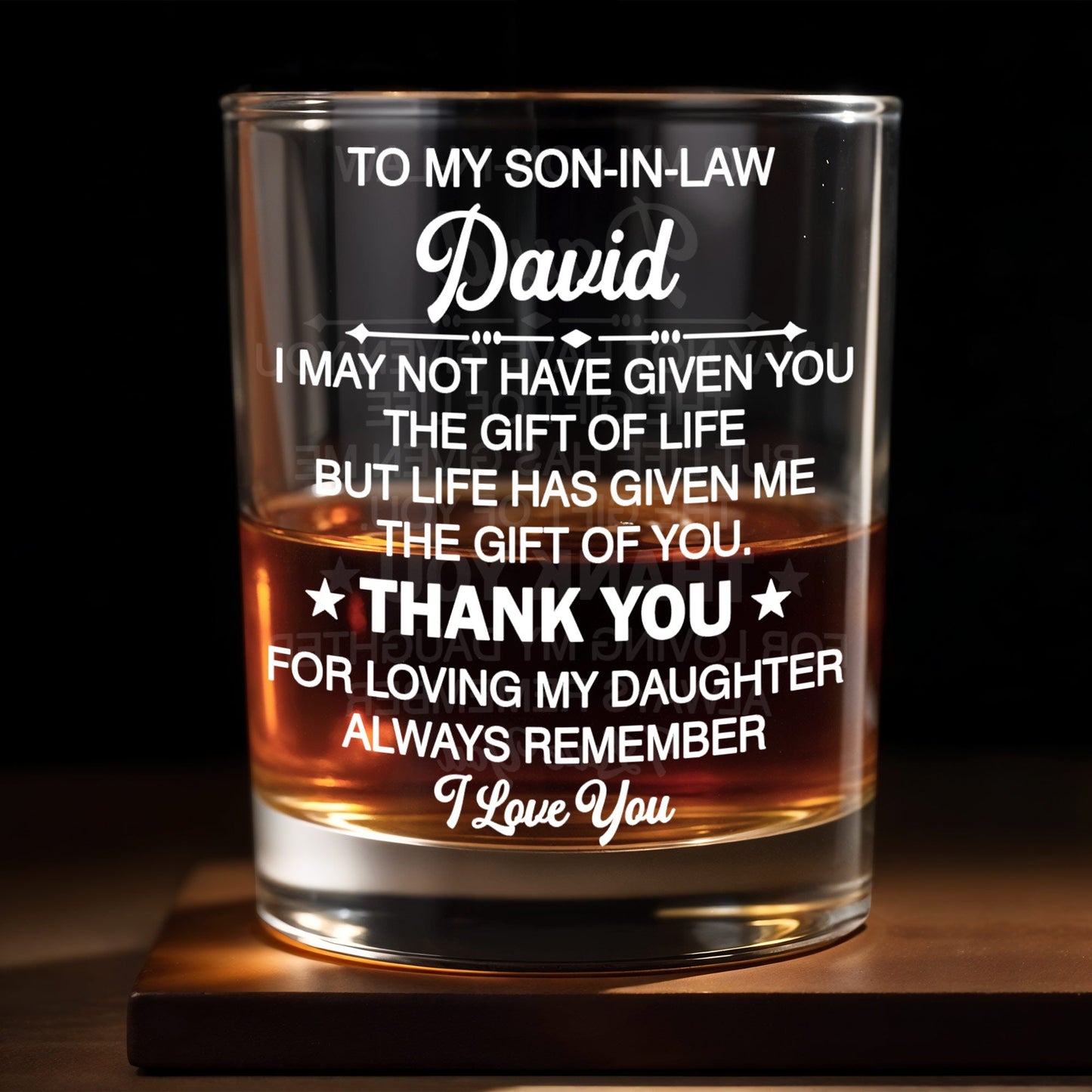 To My Son In Law Life Has Given Me The Gift Of You Stars - Personalized Custom Whiskey Glass - SILA056_RWG