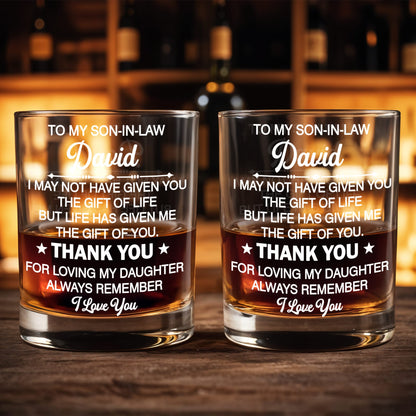 To My Son In Law Life Has Given Me The Gift Of You Stars - Personalized Custom Whiskey Glass - SILA056_RWG