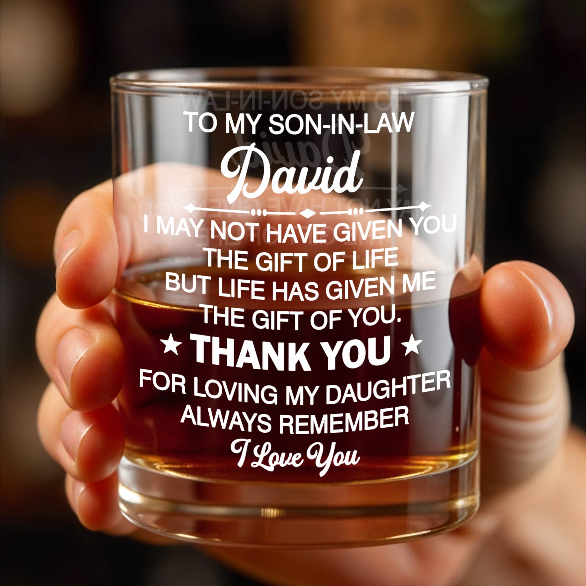 To My Son In Law Life Has Given Me The Gift Of You Stars - Personalized Custom Whiskey Glass - SILA056_RWG