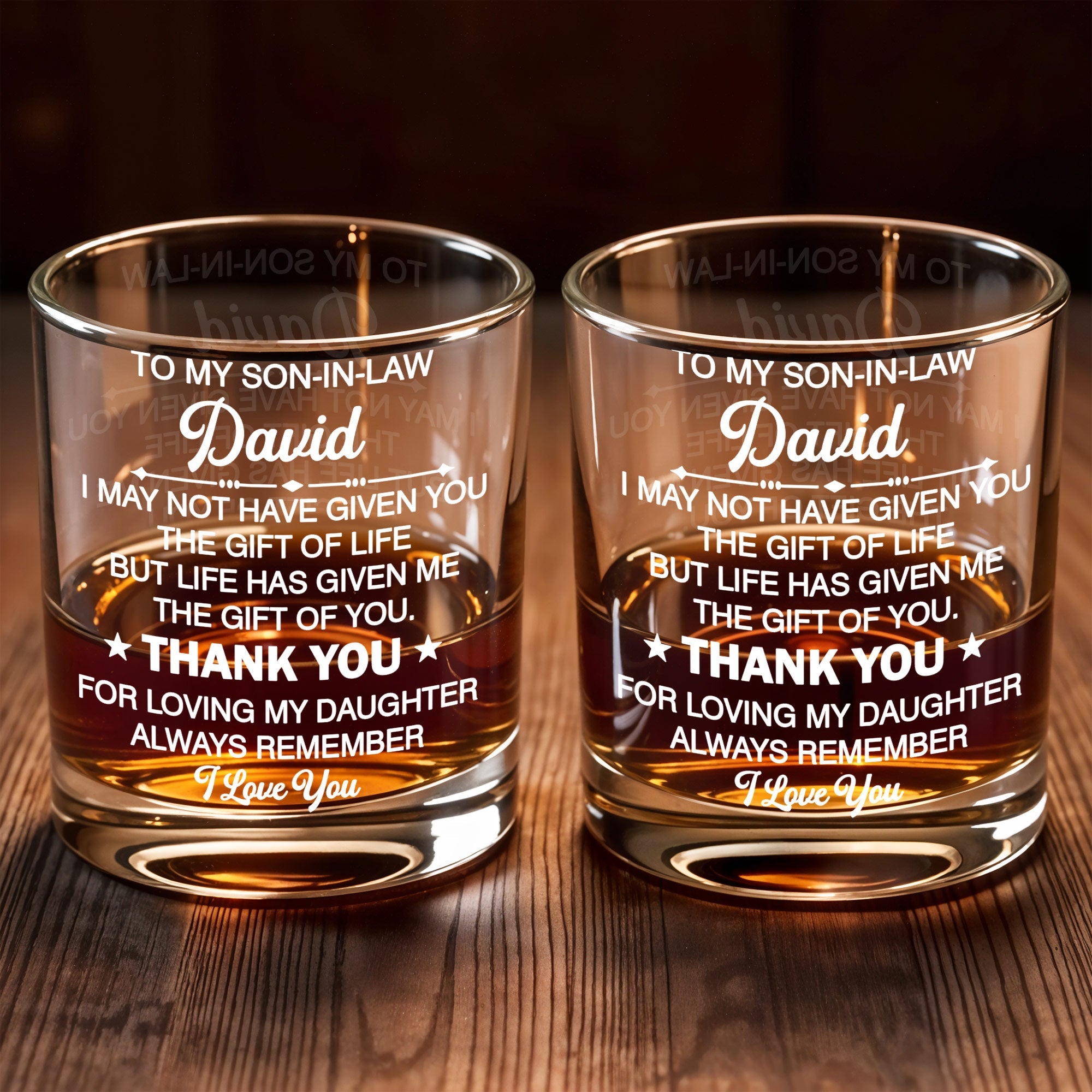 To My Son In Law Life Has Given Me The Gift Of You Stars - Personalized Custom Whiskey Glass - SILA056_RWG