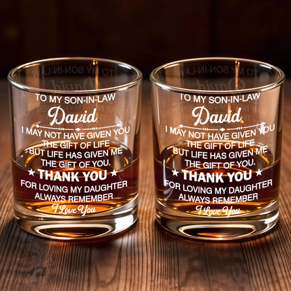 To My Son In Law Life Has Given Me The Gift Of You Stars - Personalized Custom Whiskey Glass - SILA056_RWG
