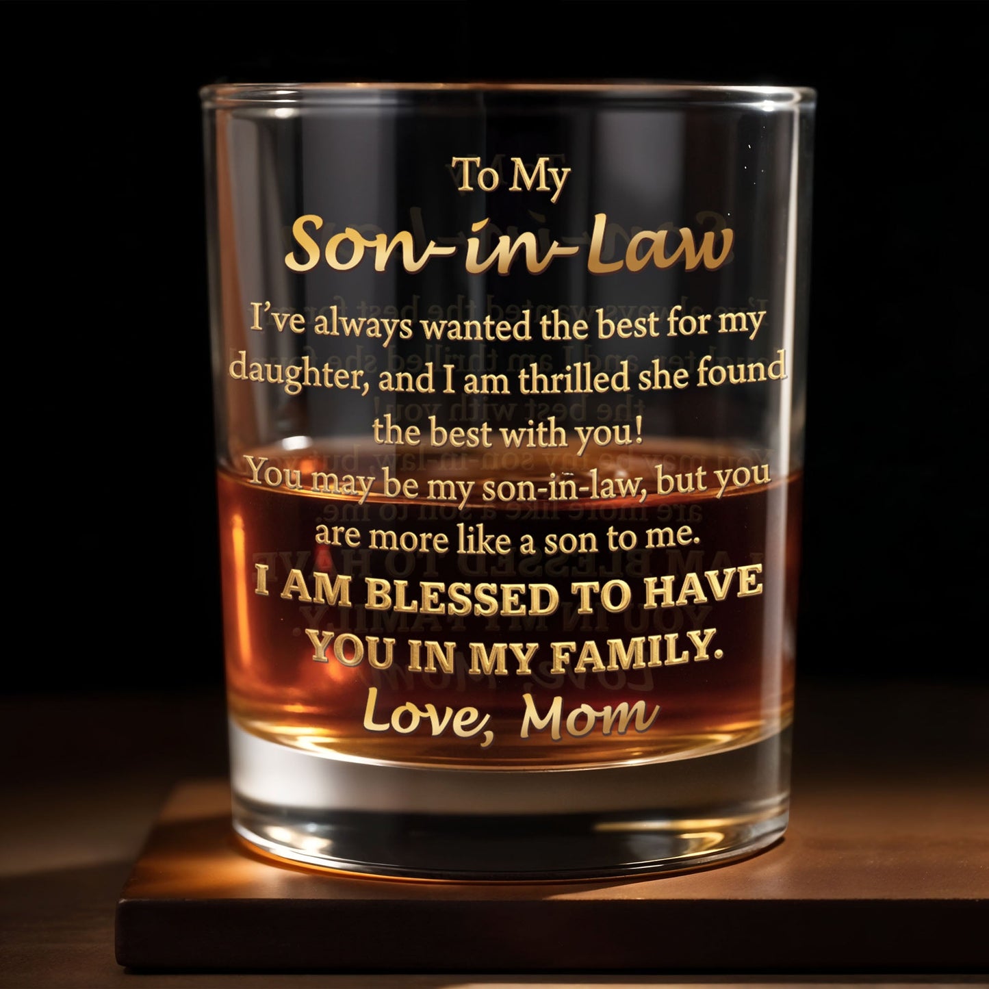 To My Son In Law I Am Blessed Gold Script - Personalized Custom Whiskey Glass - SILA061_RWG