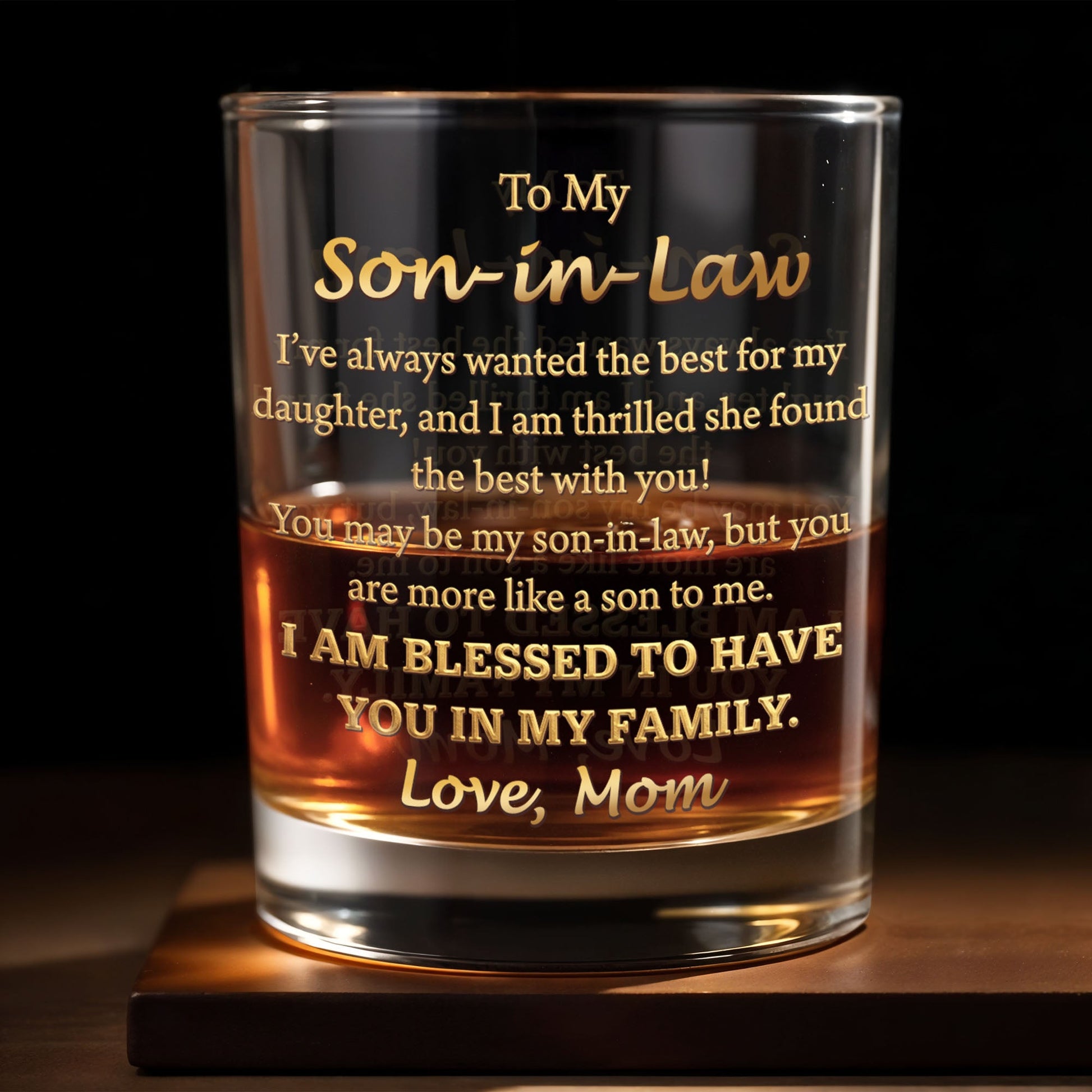 To My Son In Law I Am Blessed Gold Script - Personalized Custom Whiskey Glass - SILA061_RWG