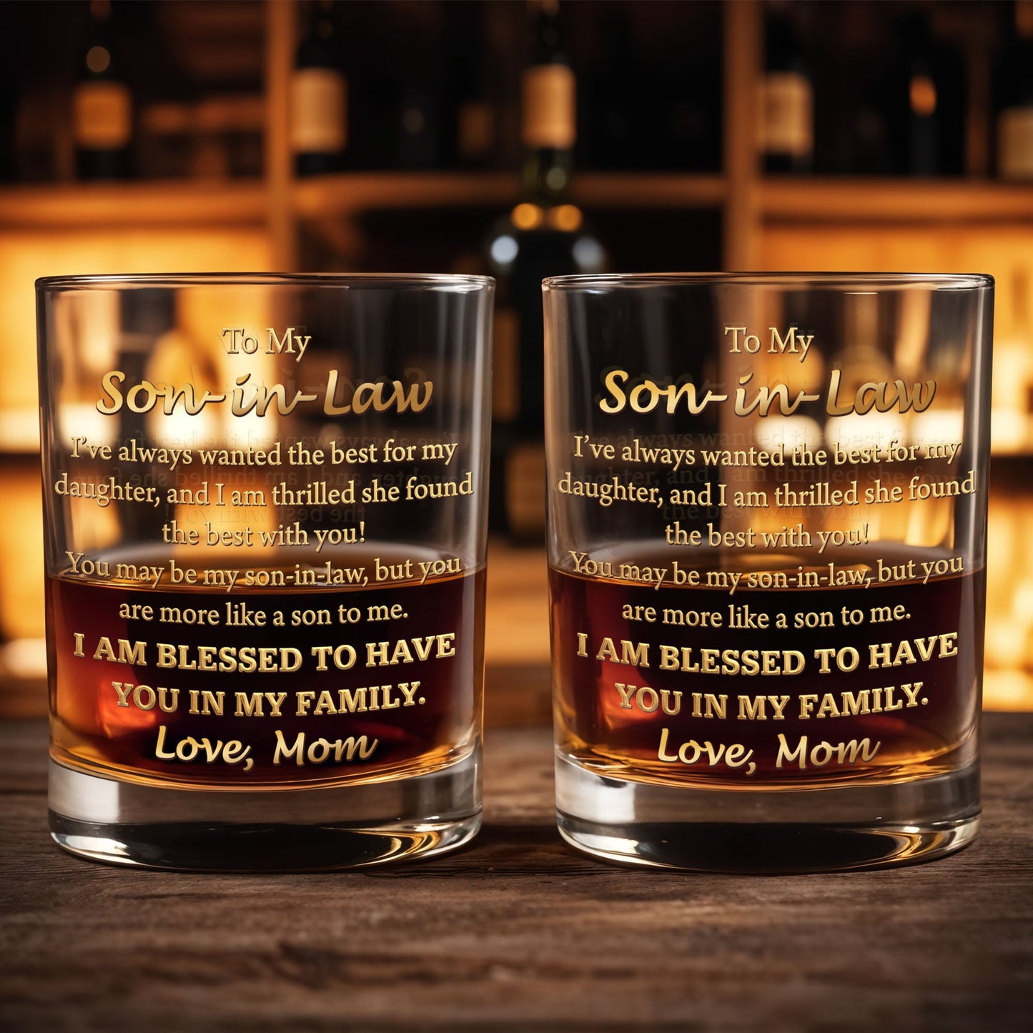 To My Son In Law I Am Blessed Gold Script - Personalized Custom Whiskey Glass - SILA061_RWG