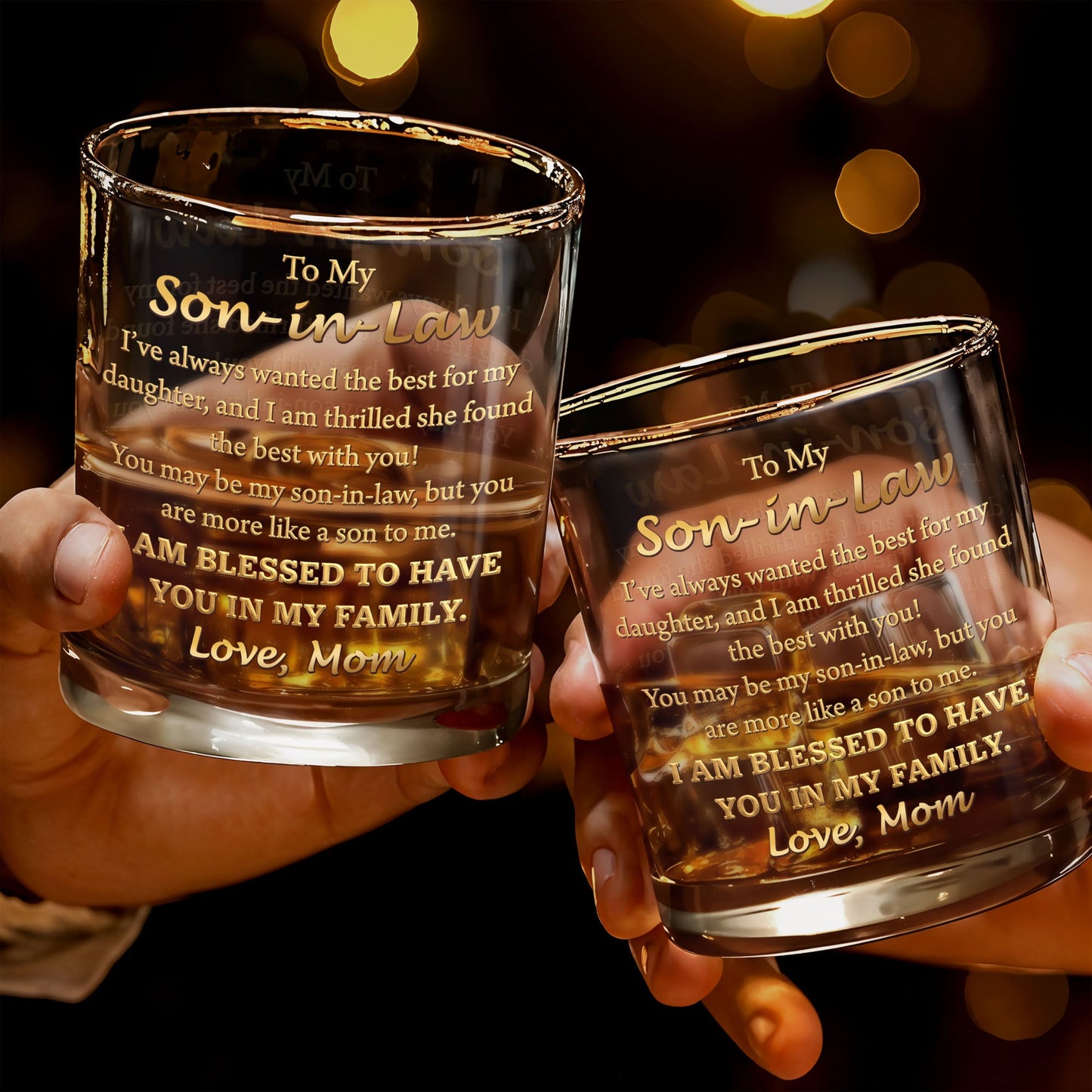 To My Son In Law I Am Blessed Gold Script - Personalized Custom Whiskey Glass - SILA061_RWG