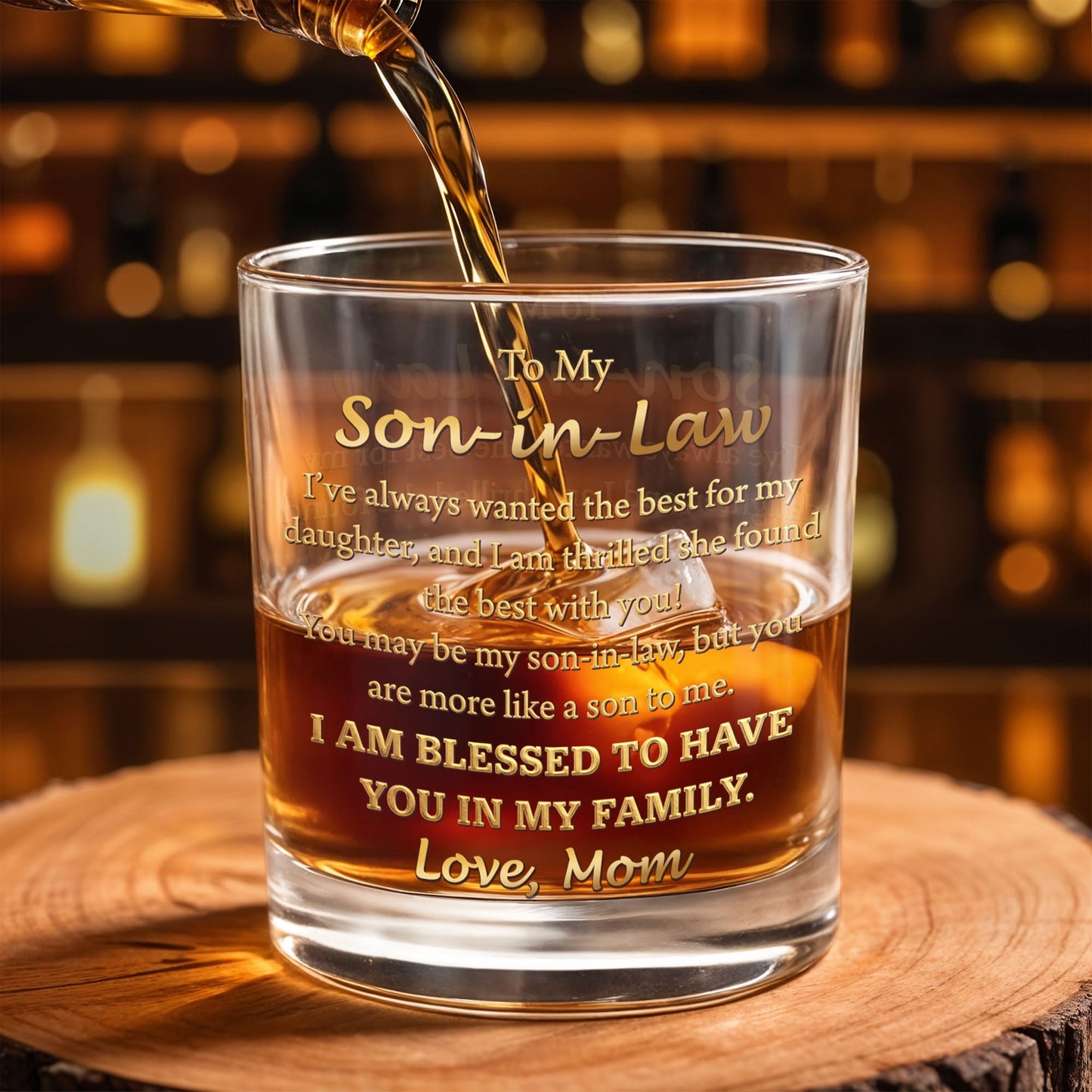 To My Son In Law I Am Blessed Gold Script - Personalized Custom Whiskey Glass - SILA061_RWG