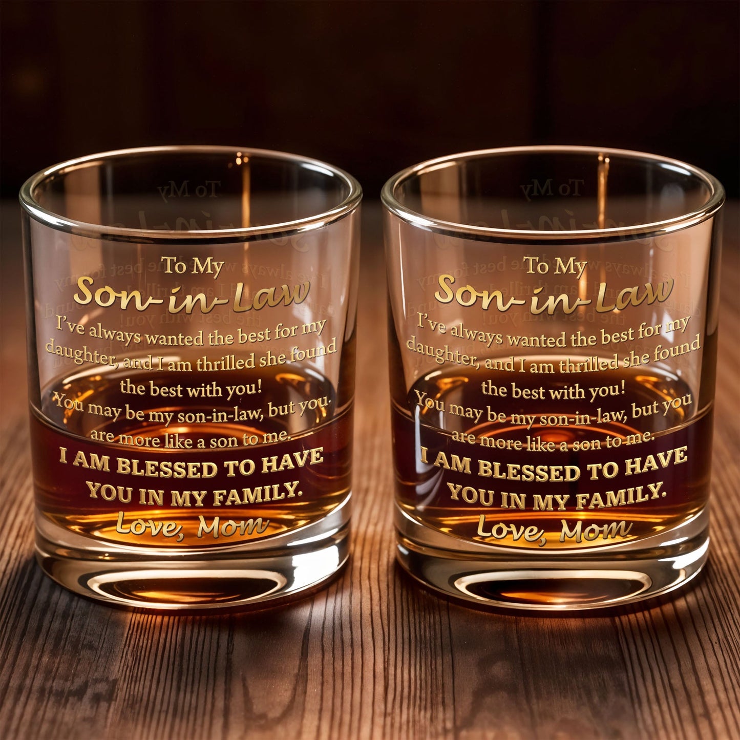 To My Son In Law I Am Blessed Gold Script - Personalized Custom Whiskey Glass - SILA061_RWG