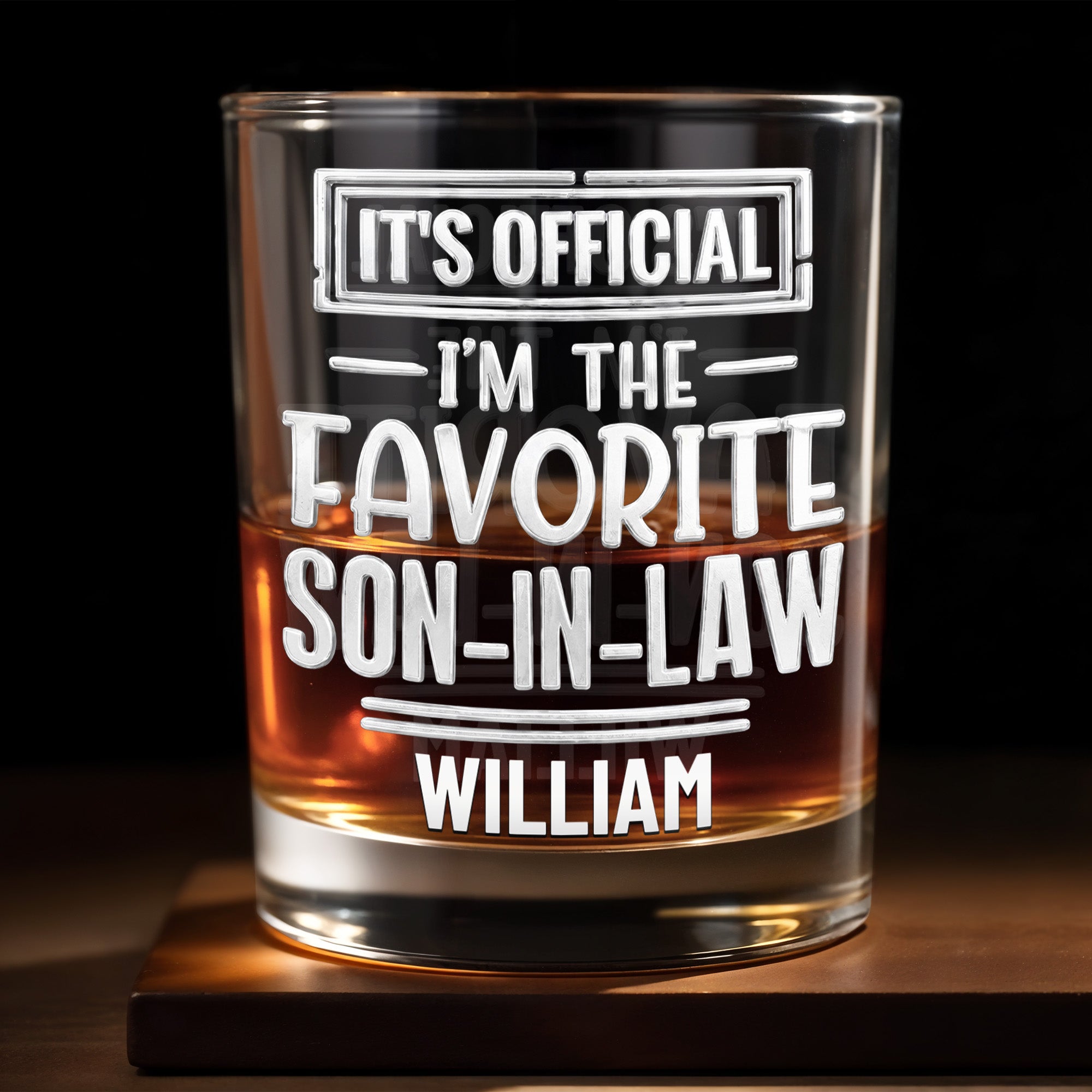 It's Official I'm The Favorite Son-In-Law Typography Design - Personalized Custom Whiskey Glass - SILA063_RWG