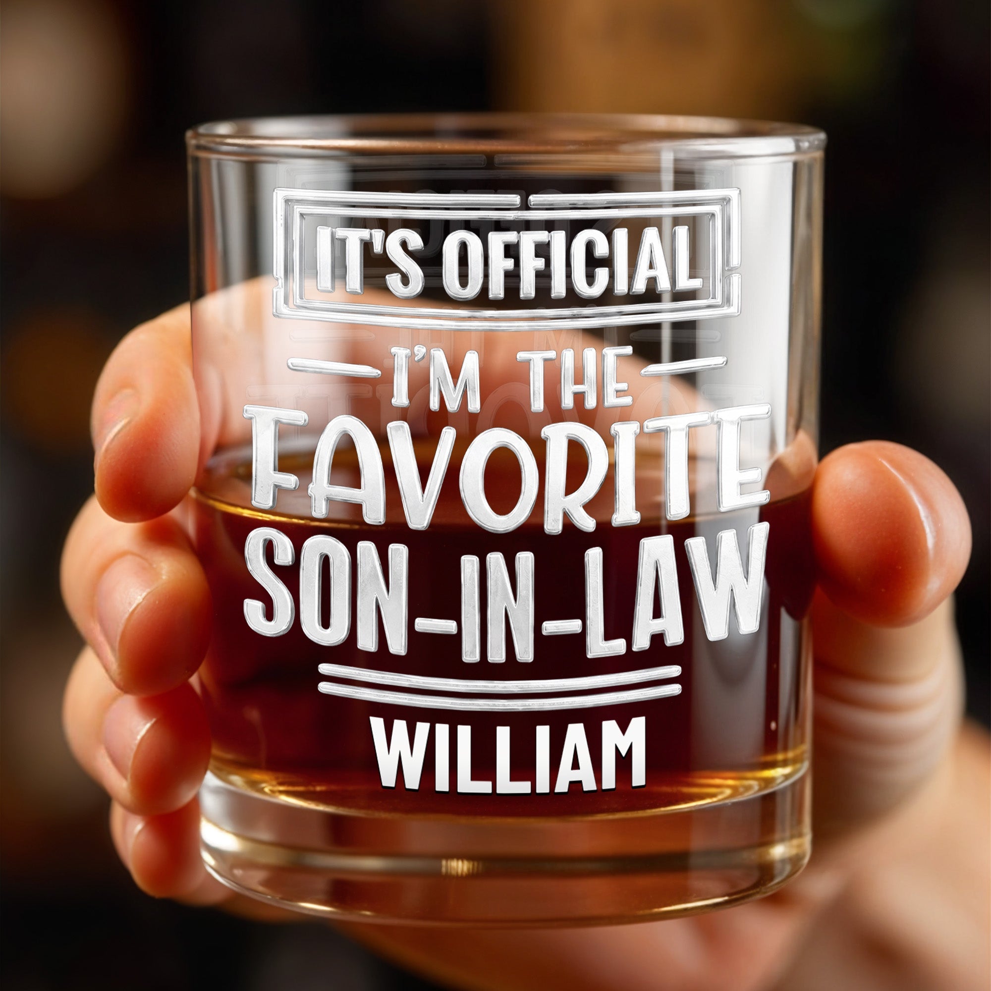 It's Official I'm The Favorite Son-In-Law Typography Design - Personalized Custom Whiskey Glass - SILA063_RWG
