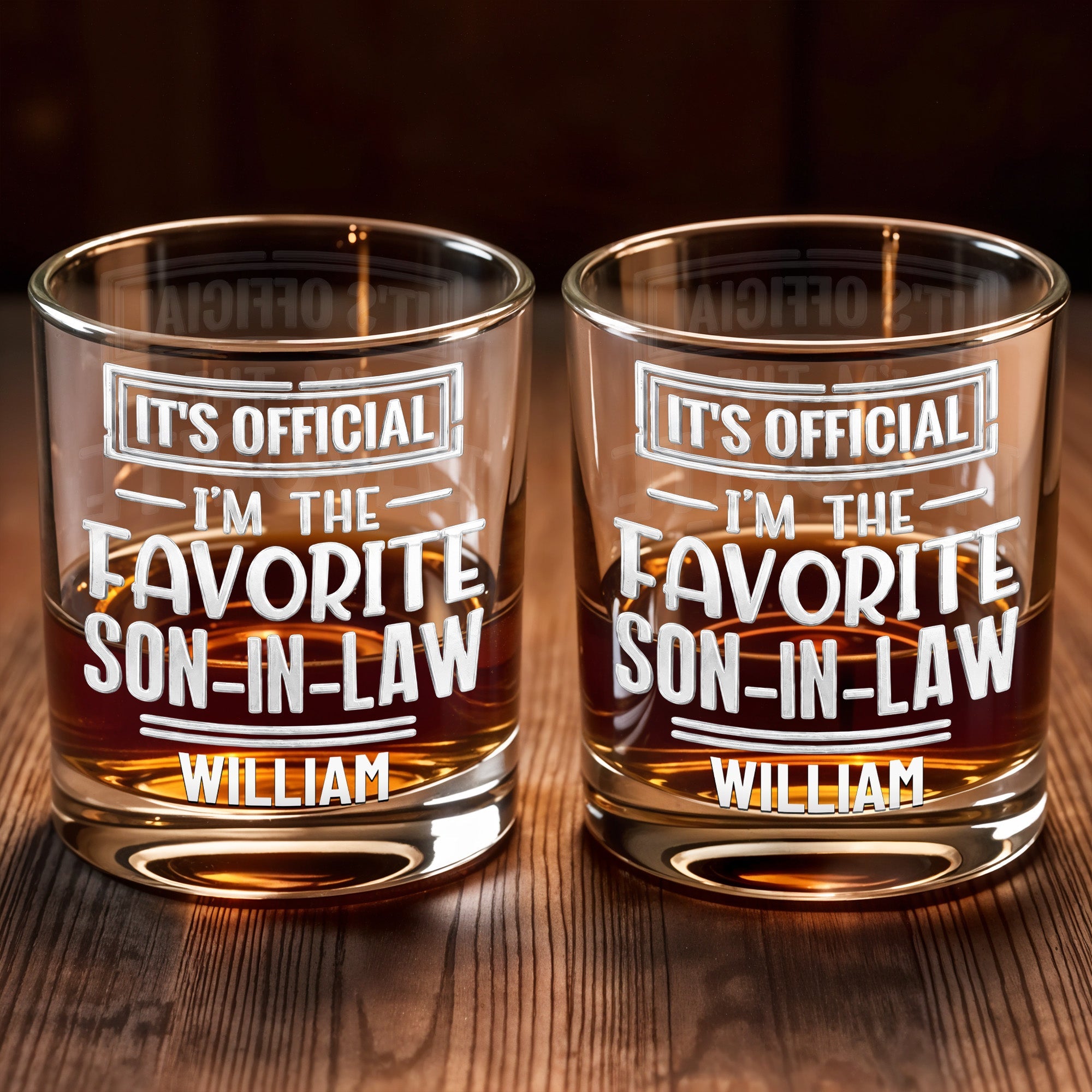 It's Official I'm The Favorite Son-In-Law Typography Design - Personalized Custom Whiskey Glass - SILA063_RWG