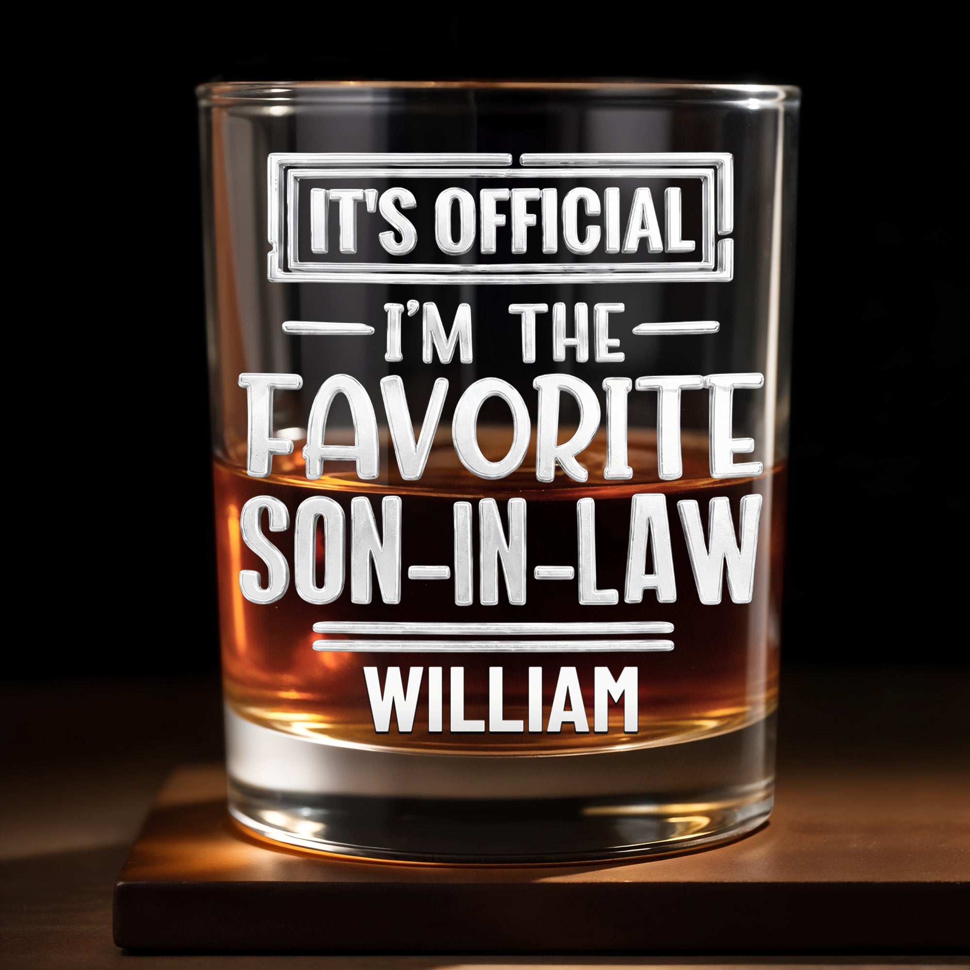 It's Official I'm The Favorite Son-In-Law Typography Design - Personalized Custom Whiskey Glass - SILA063_RWG