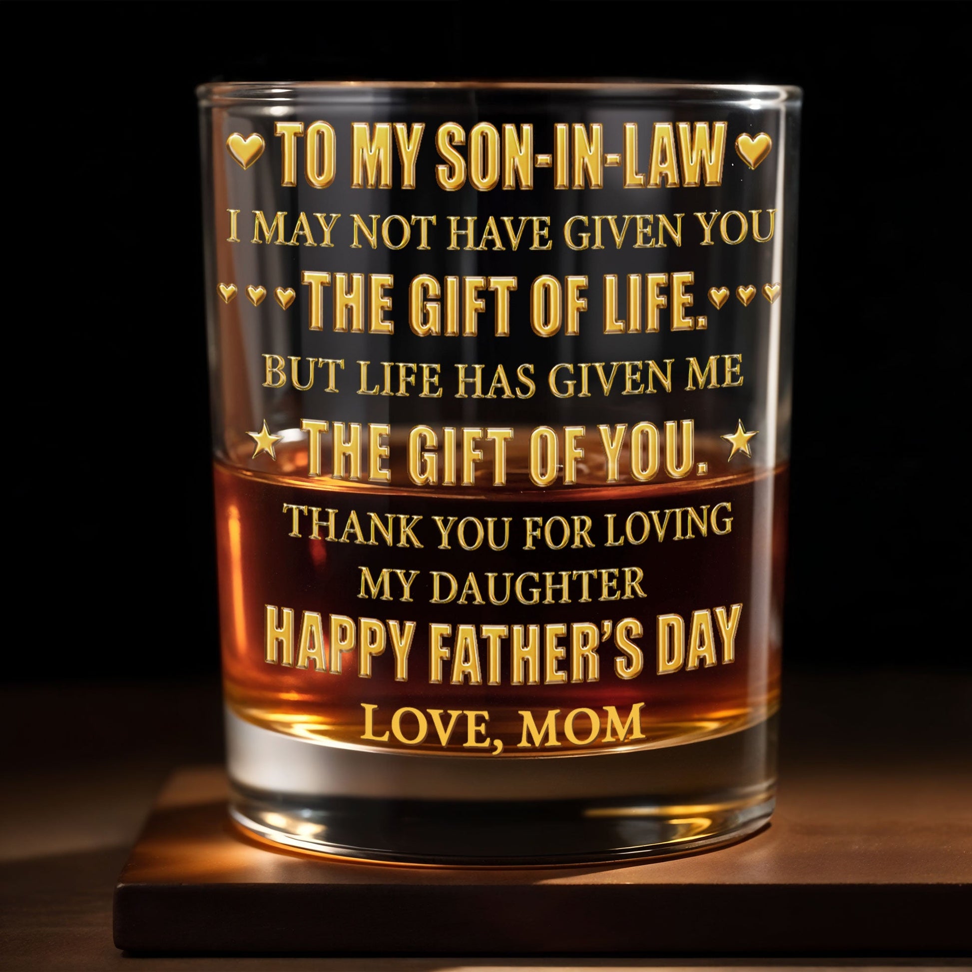 To My Son In Law The Gift Of Life Hearts Stars - Personalized Custom Whiskey Glass - SILA065_RWG