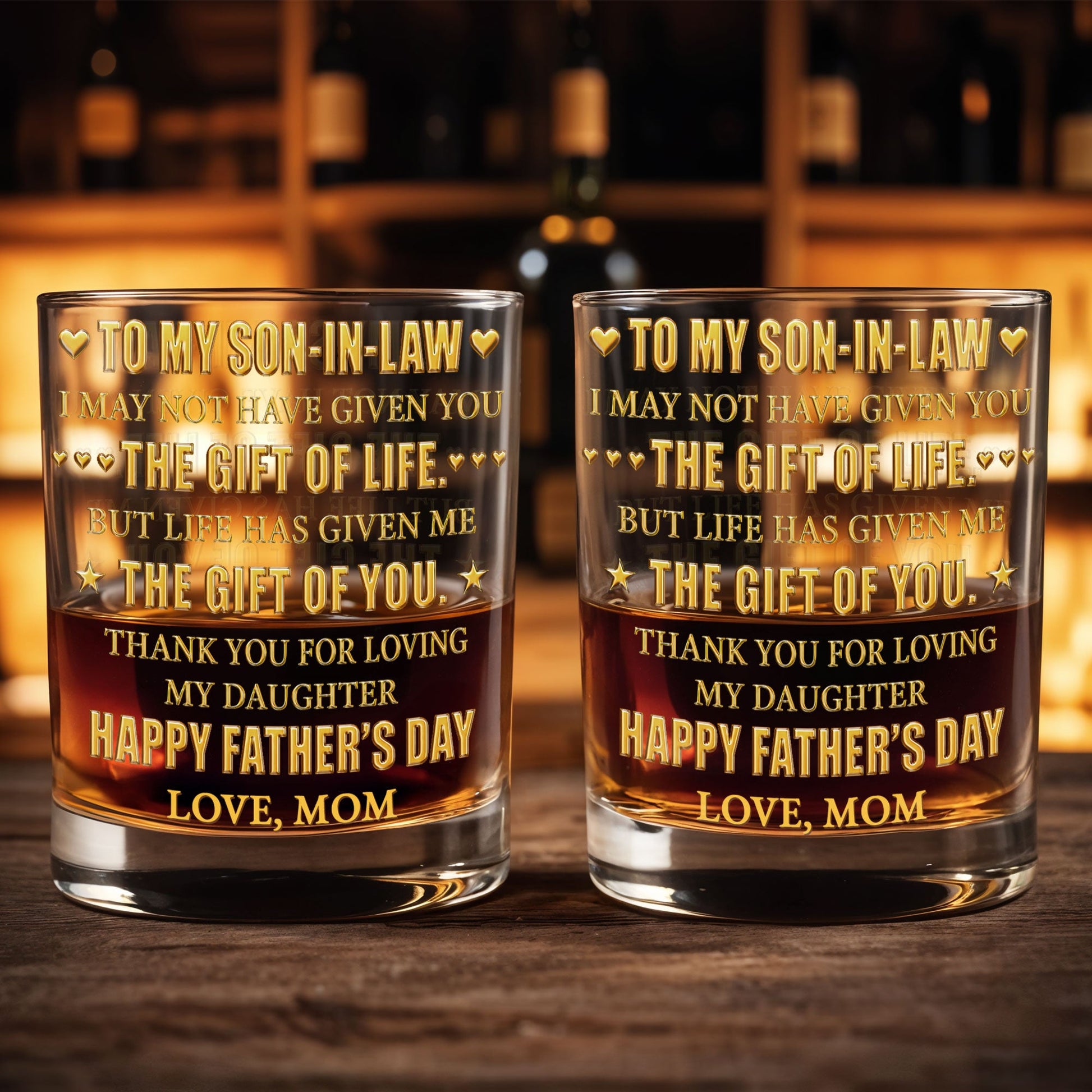 To My Son In Law The Gift Of Life Hearts Stars - Personalized Custom Whiskey Glass - SILA065_RWG