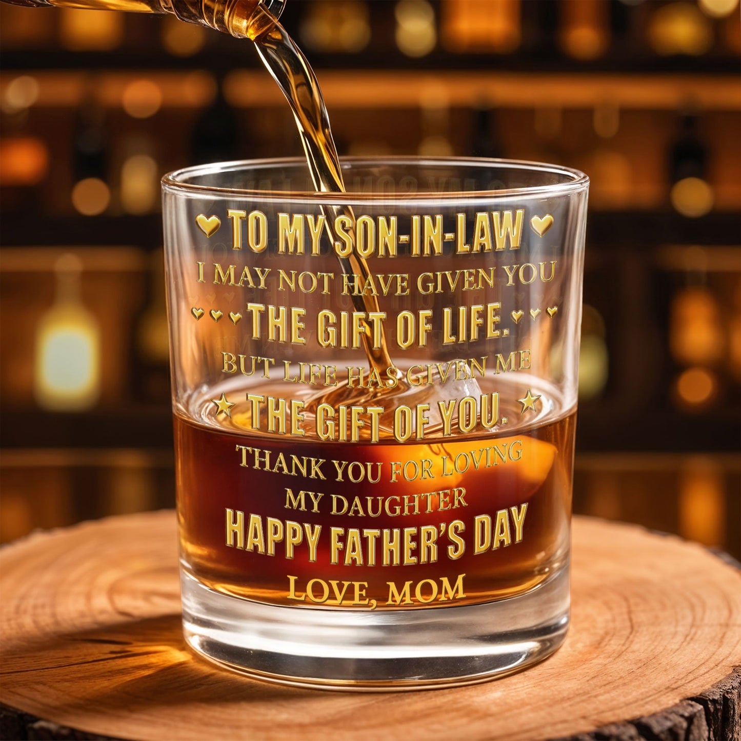 To My Son In Law The Gift Of Life Hearts Stars - Personalized Custom Whiskey Glass - SILA065_RWG