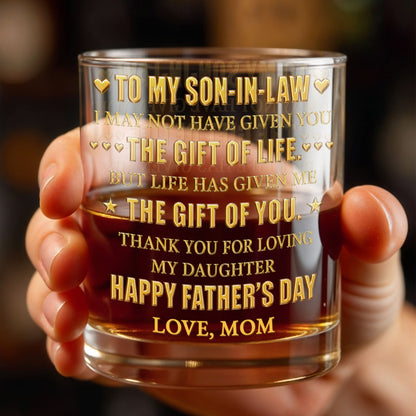 To My Son In Law The Gift Of Life Hearts Stars - Personalized Custom Whiskey Glass - SILA065_RWG