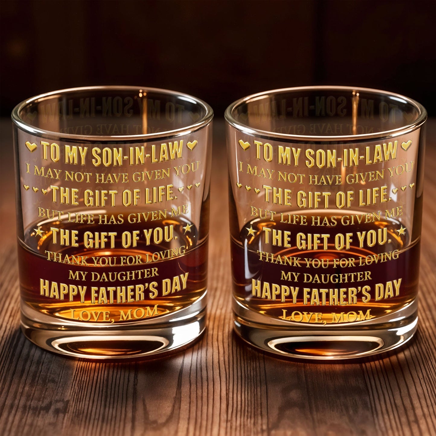To My Son In Law The Gift Of Life Hearts Stars - Personalized Custom Whiskey Glass - SILA065_RWG