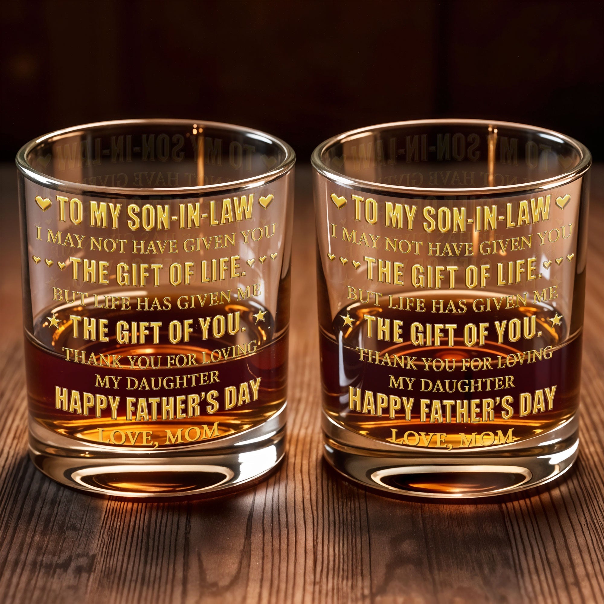 To My Son In Law The Gift Of Life Hearts Stars - Personalized Custom Whiskey Glass - SILA065_RWG