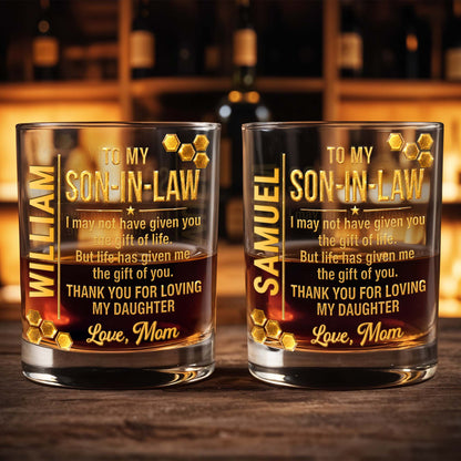 To My Son In Law Life Has Given Me The Gift Of You Golden Hexagons - Personalized Custom Whiskey Glass - SILA066_RWG