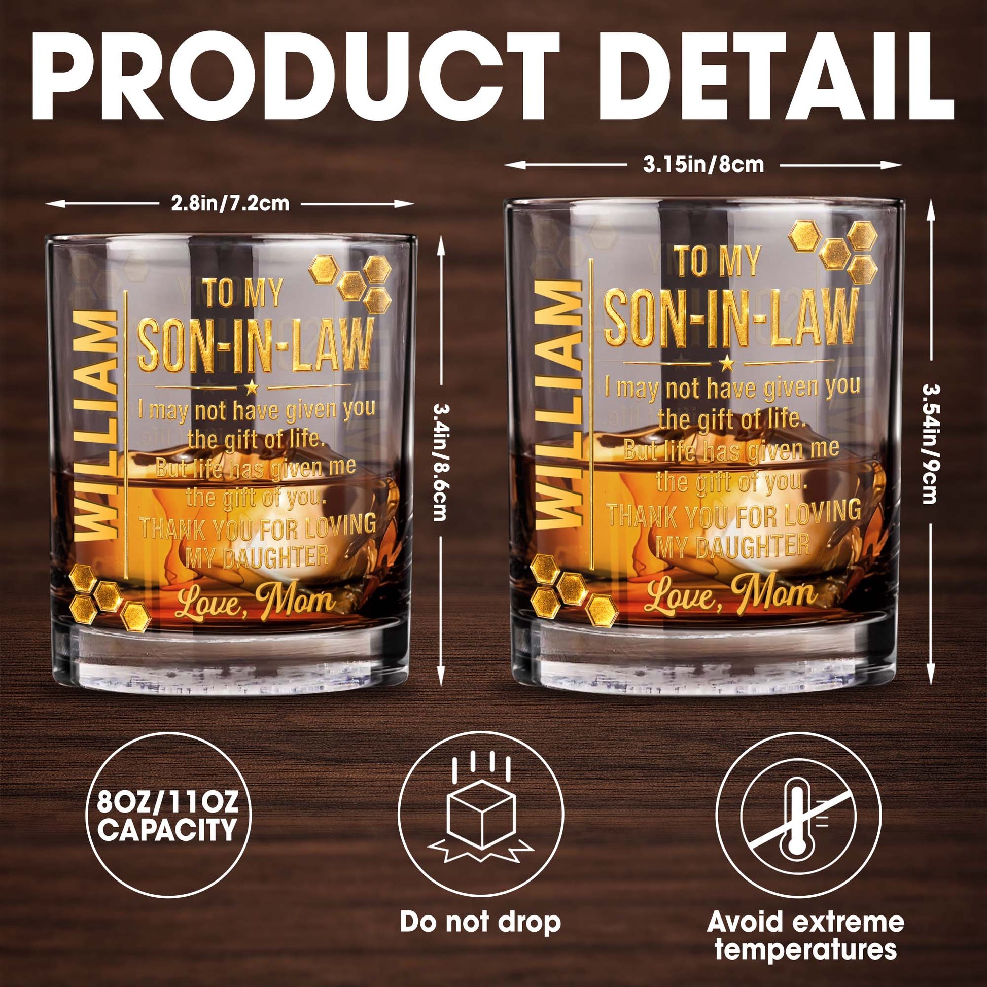 To My Son In Law Life Has Given Me The Gift Of You Golden Hexagons - Personalized Custom Whiskey Glass - SILA066_RWG
