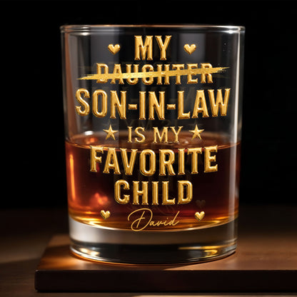 My Son In Law Is My Favorite Child With Stars And Hearts - Personalized Custom Whiskey Glass - SILA068_RWG