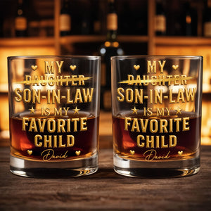 My Son In Law Is My Favorite Child With Stars And Hearts - Personalized Custom Whiskey Glass - SILA068_RWG
