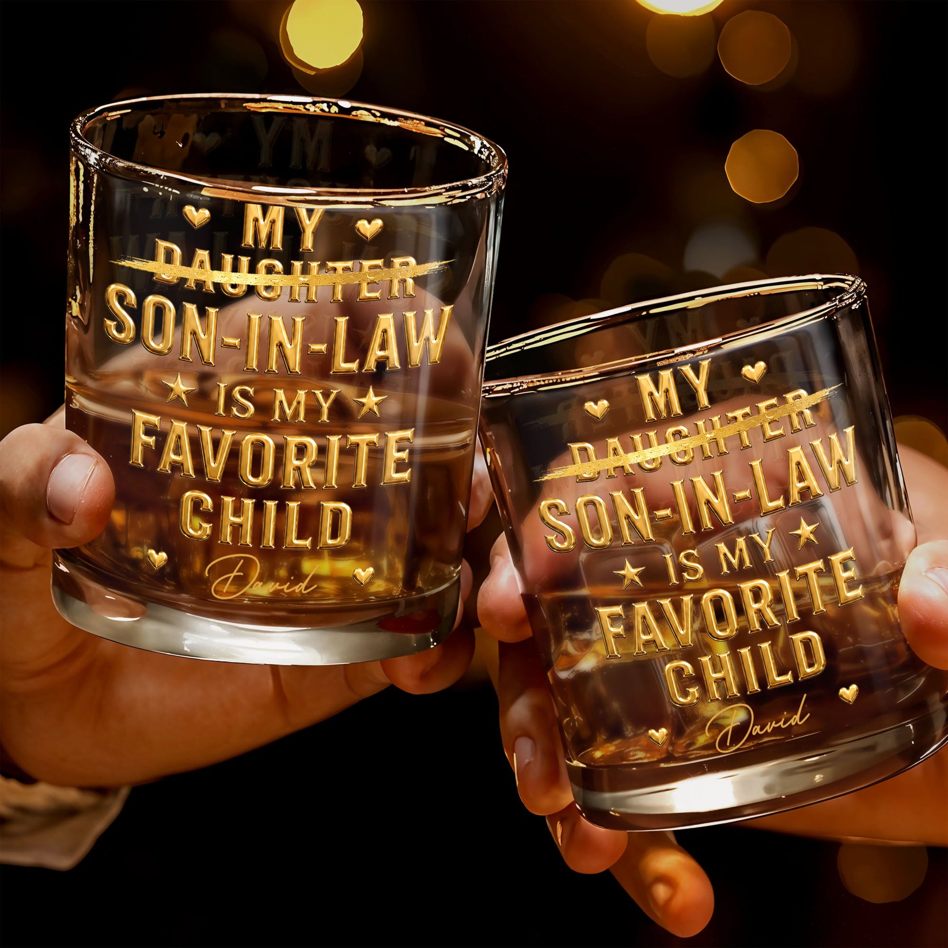 My Son In Law Is My Favorite Child With Stars And Hearts - Personalized Custom Whiskey Glass - SILA068_RWG