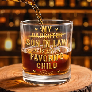 My Son In Law Is My Favorite Child With Stars And Hearts - Personalized Custom Whiskey Glass - SILA068_RWG
