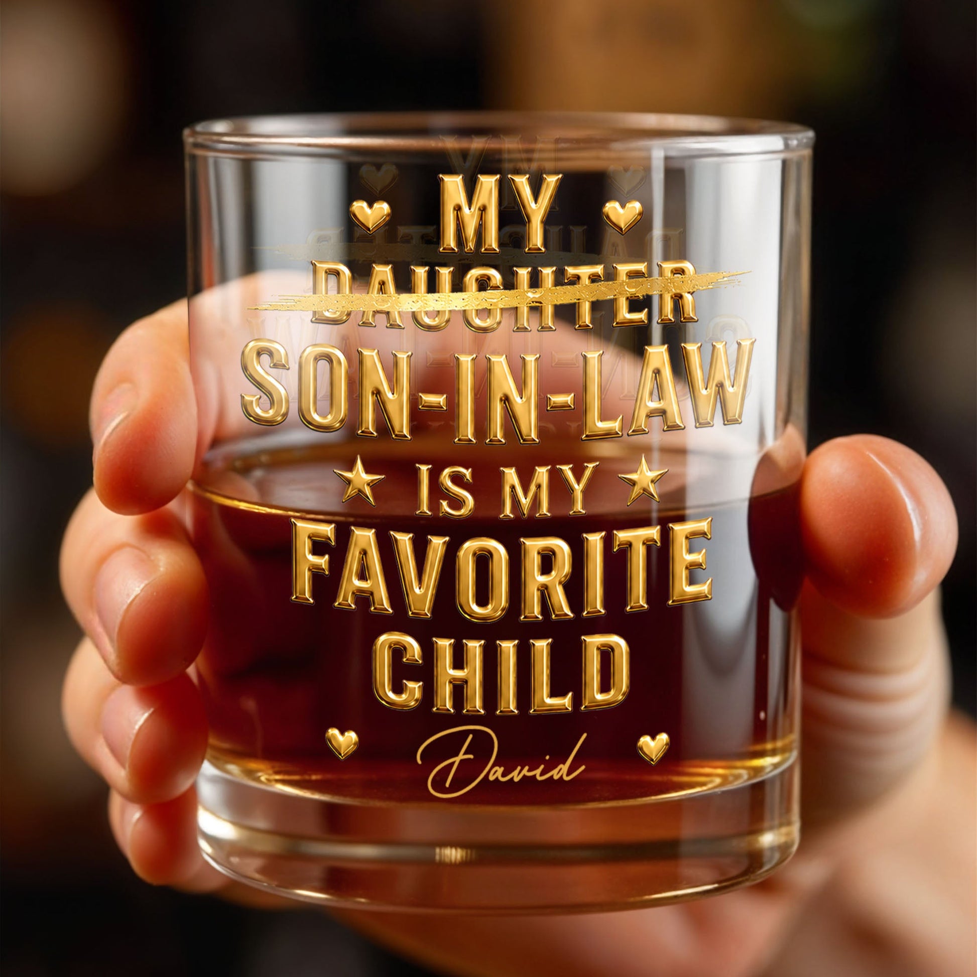 My Son In Law Is My Favorite Child With Stars And Hearts - Personalized Custom Whiskey Glass - SILA068_RWG