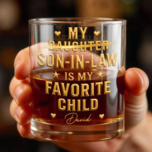 My Son In Law Is My Favorite Child With Stars And Hearts - Personalized Custom Whiskey Glass - SILA068_RWG