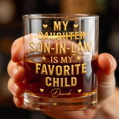 My Son In Law Is My Favorite Child With Stars And Hearts - Personalized Custom Whiskey Glass - SILA068_RWG