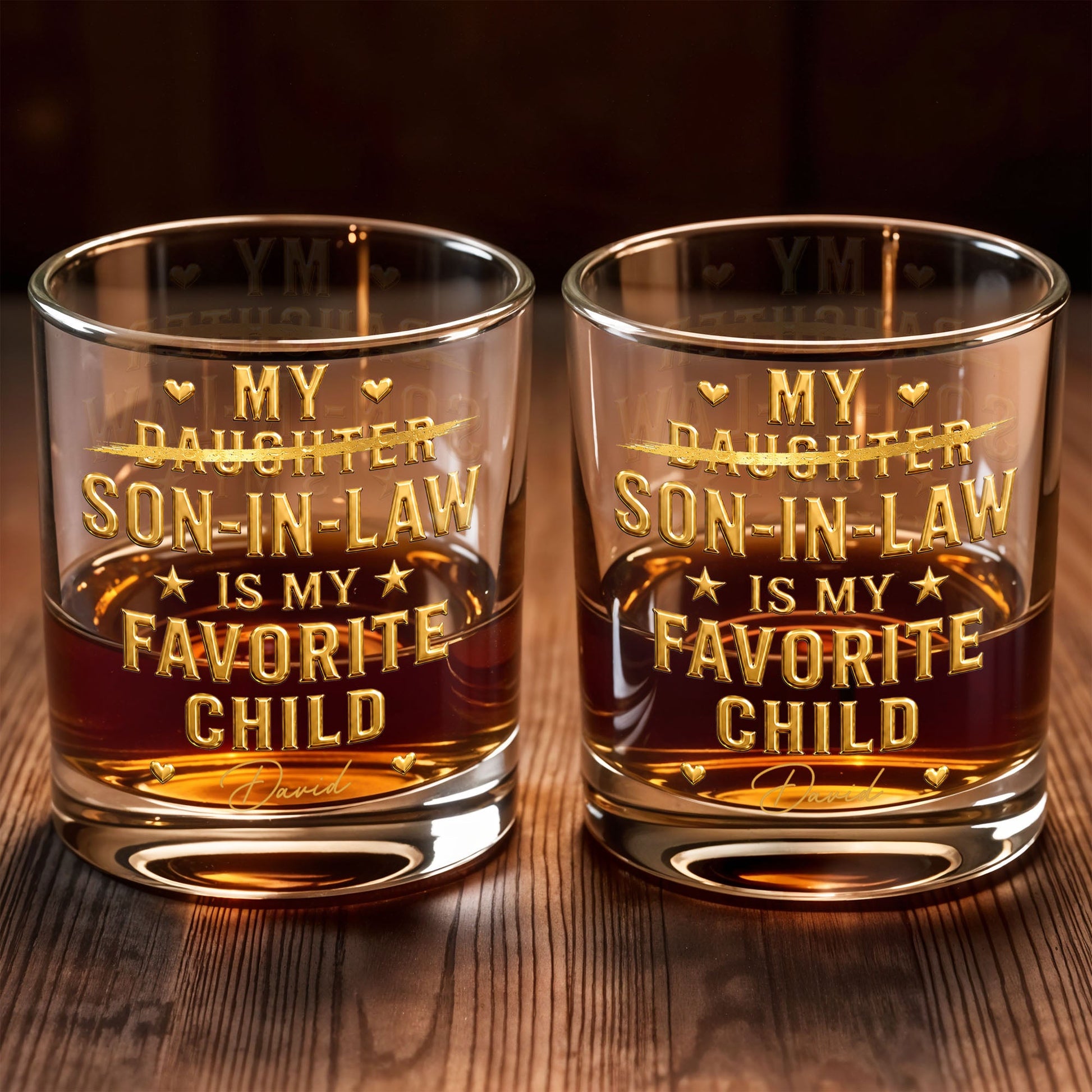 My Son In Law Is My Favorite Child With Stars And Hearts - Personalized Custom Whiskey Glass - SILA068_RWG
