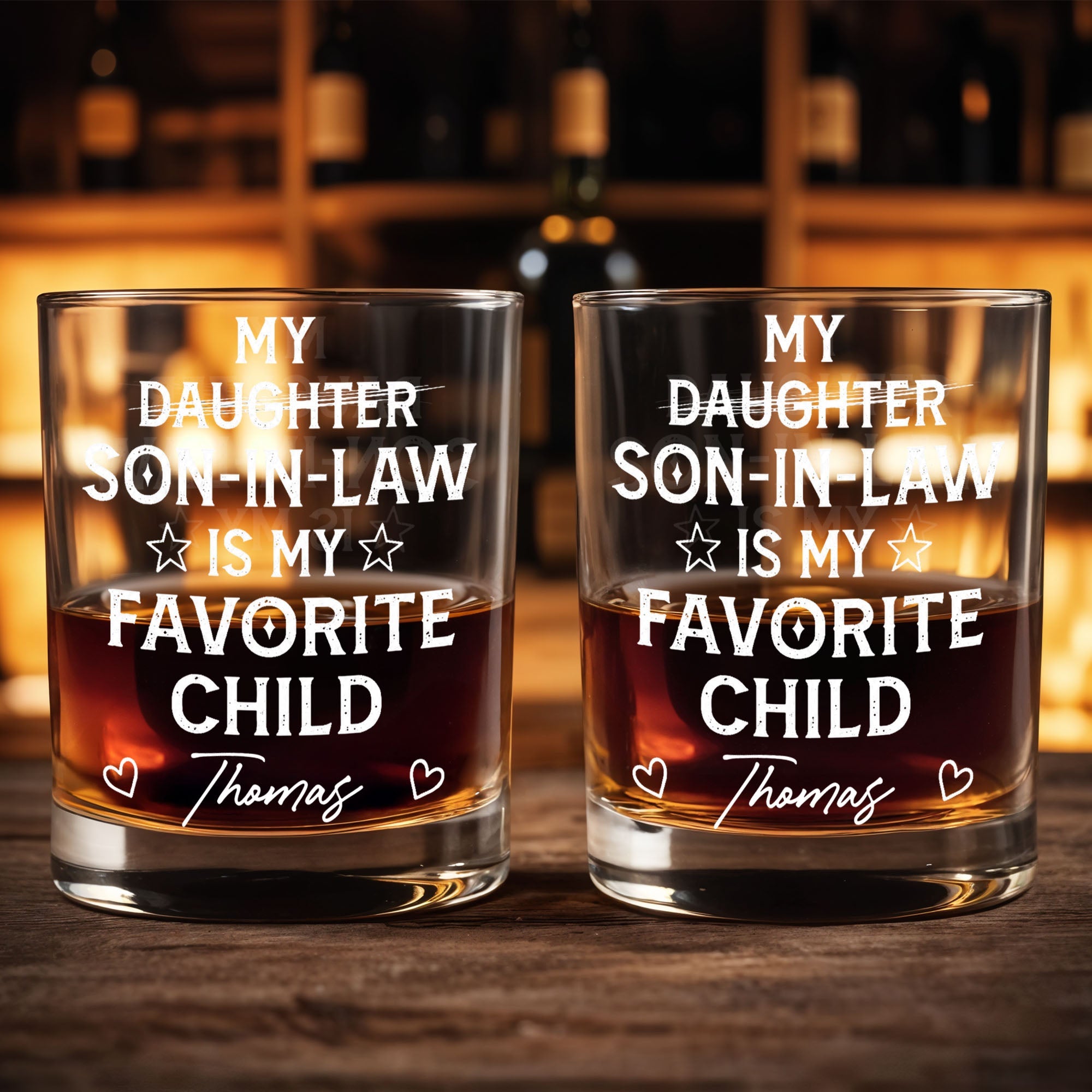 My Son In Law Is My Favorite Child Personalized Glass With Stars And Hearts - Personalized Custom Whiskey Glass - SILA069_RWG