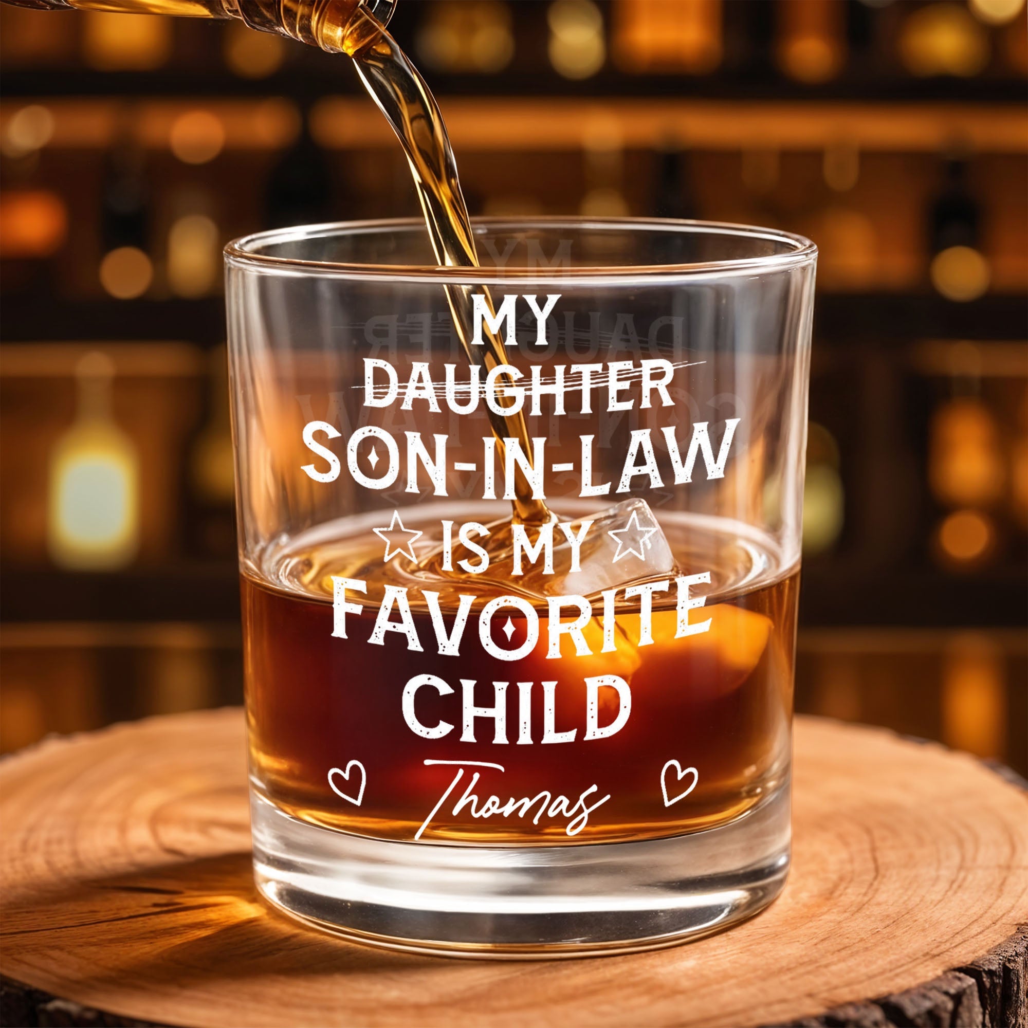 My Son In Law Is My Favorite Child Personalized Glass With Stars And Hearts - Personalized Custom Whiskey Glass - SILA069_RWG