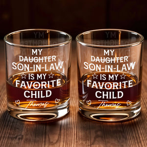 My Son In Law Is My Favorite Child Personalized Glass With Stars And Hearts - Personalized Custom Whiskey Glass - SILA069_RWG