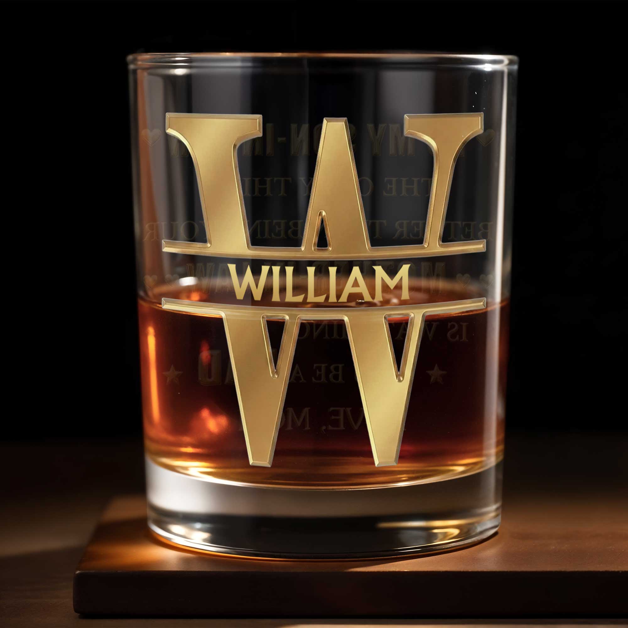 Custom Monogram and Name Personalized Initial With 3D Golden Design - Personalized Custom Whiskey Glass - SILA073_RWG