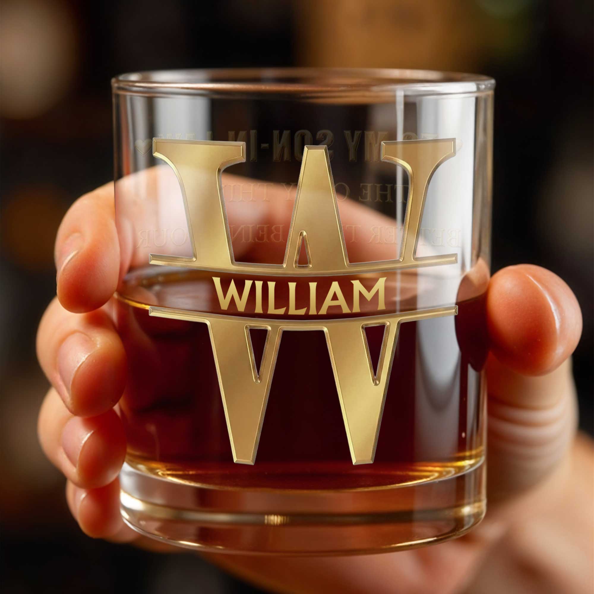 Custom Monogram and Name Personalized Initial With 3D Golden Design - Personalized Custom Whiskey Glass - SILA073_RWG
