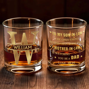 Custom Monogram and Name Personalized Initial With 3D Golden Design - Personalized Custom Whiskey Glass - SILA073_RWG