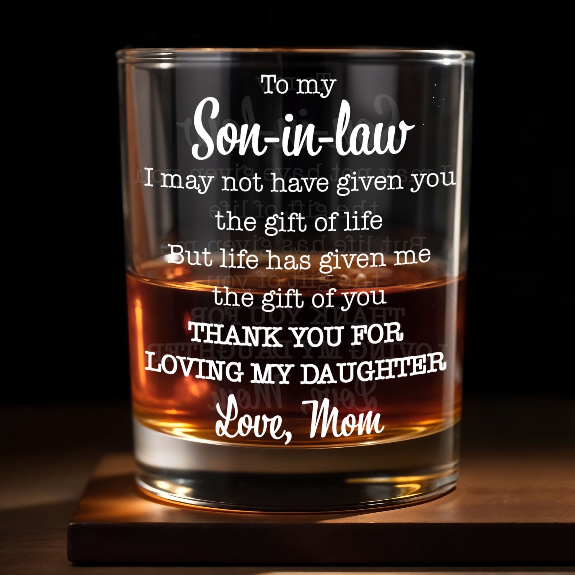 To My Son In Law Life Has Given Me The Gift Of You Typography Design - Personalized Custom Whiskey Glass - SILA074_RWG