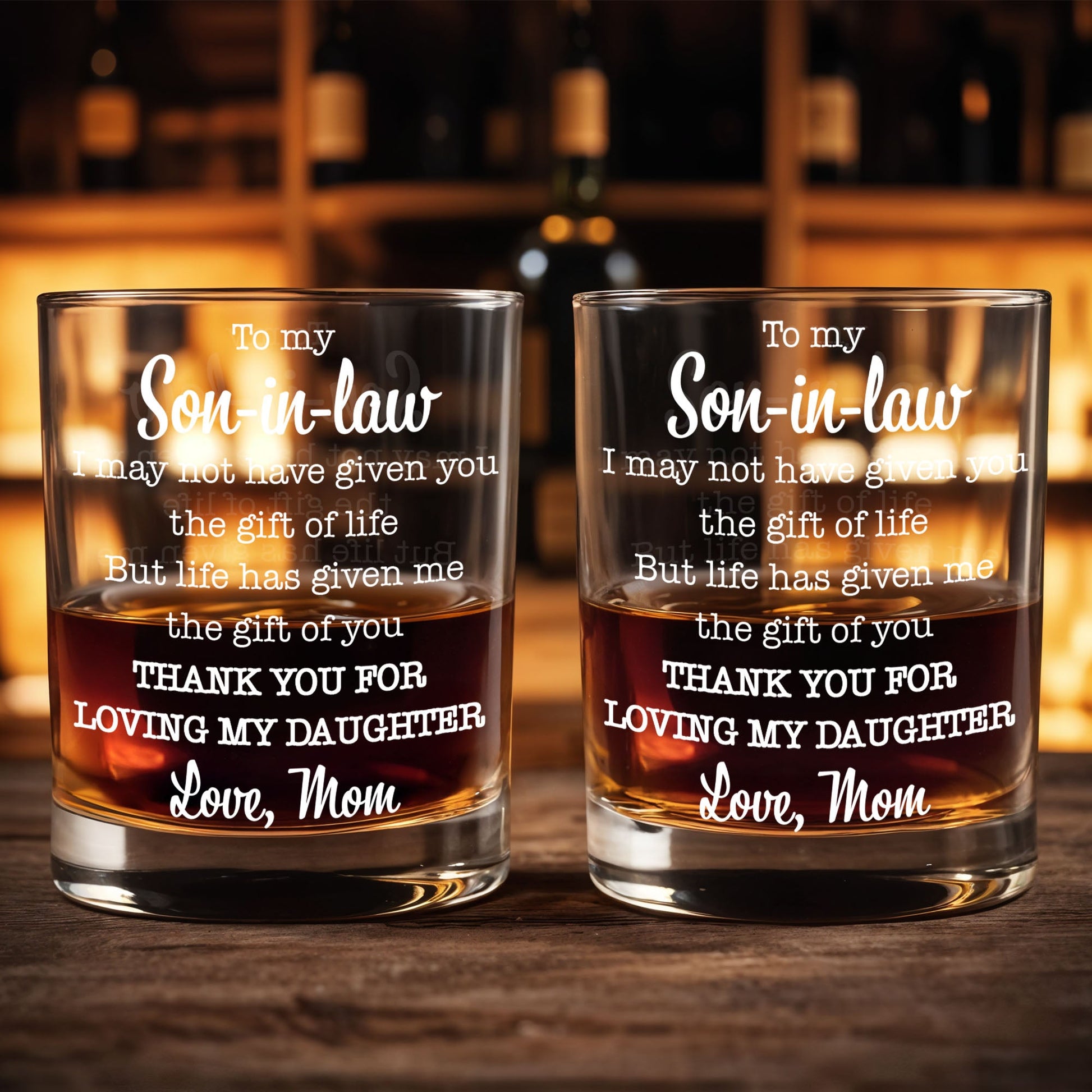 To My Son In Law Life Has Given Me The Gift Of You Typography Design - Personalized Custom Whiskey Glass - SILA074_RWG