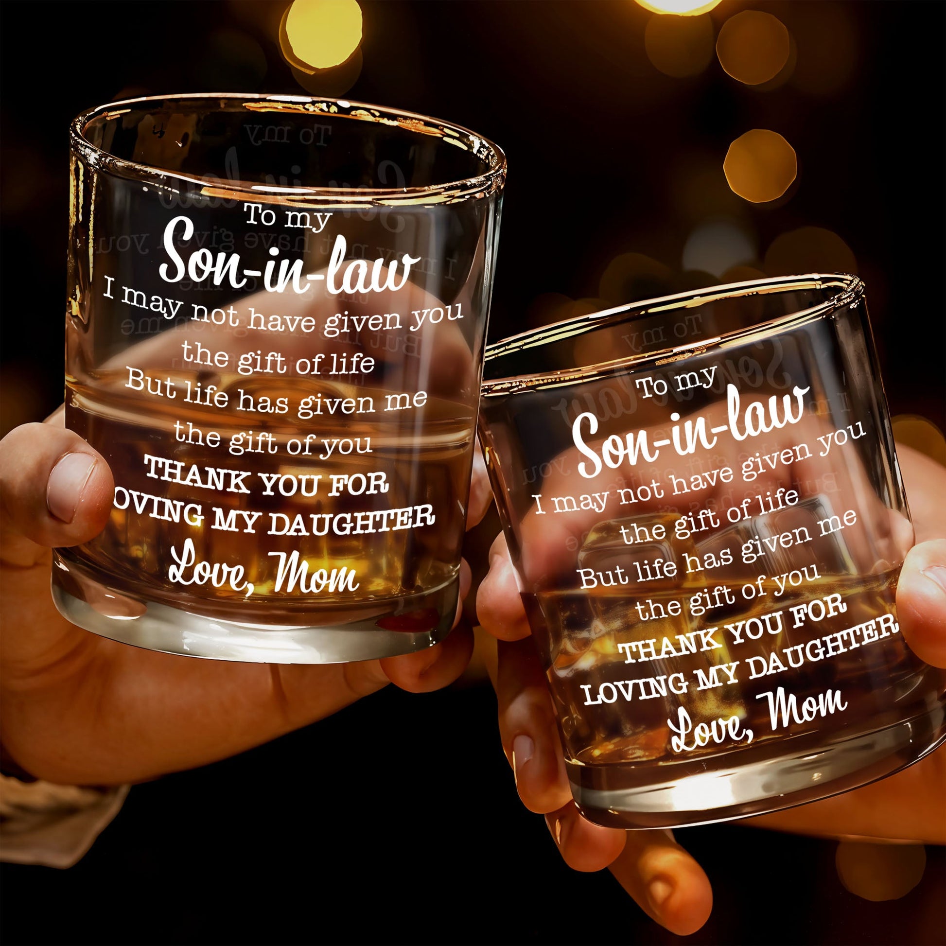 To My Son In Law Life Has Given Me The Gift Of You Typography Design - Personalized Custom Whiskey Glass - SILA074_RWG