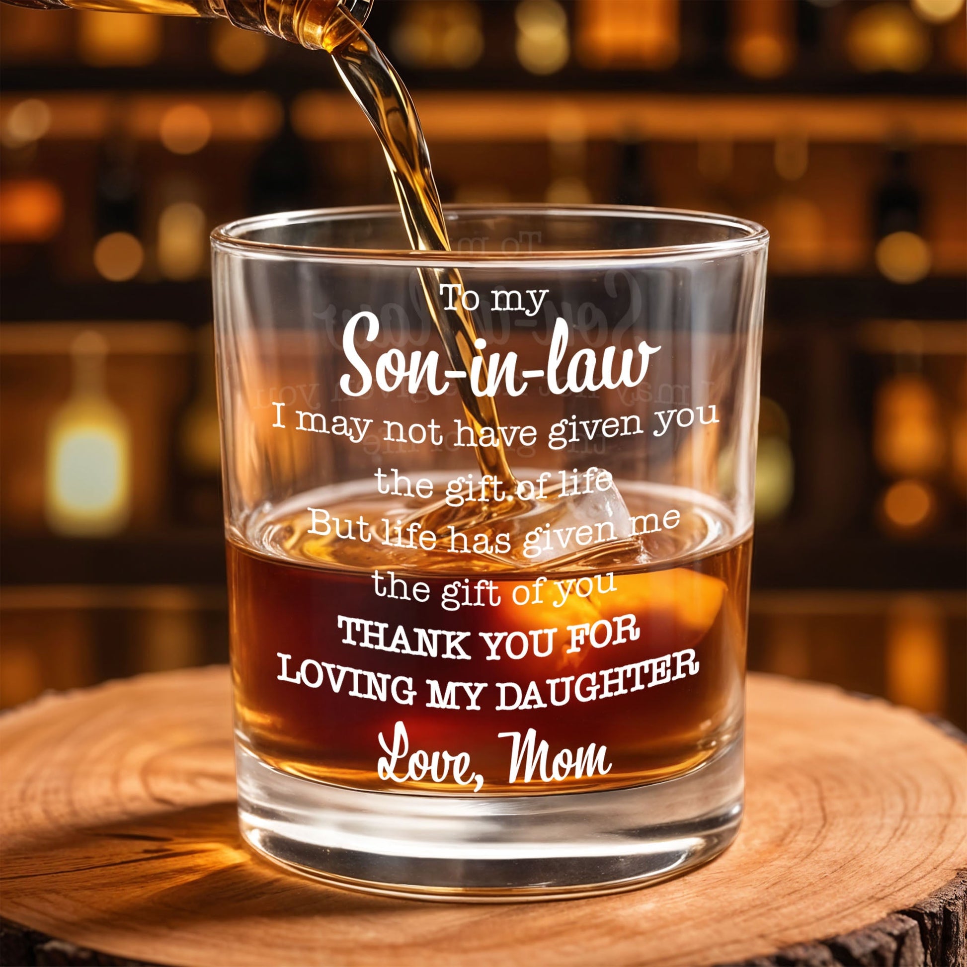 To My Son In Law Life Has Given Me The Gift Of You Typography Design - Personalized Custom Whiskey Glass - SILA074_RWG