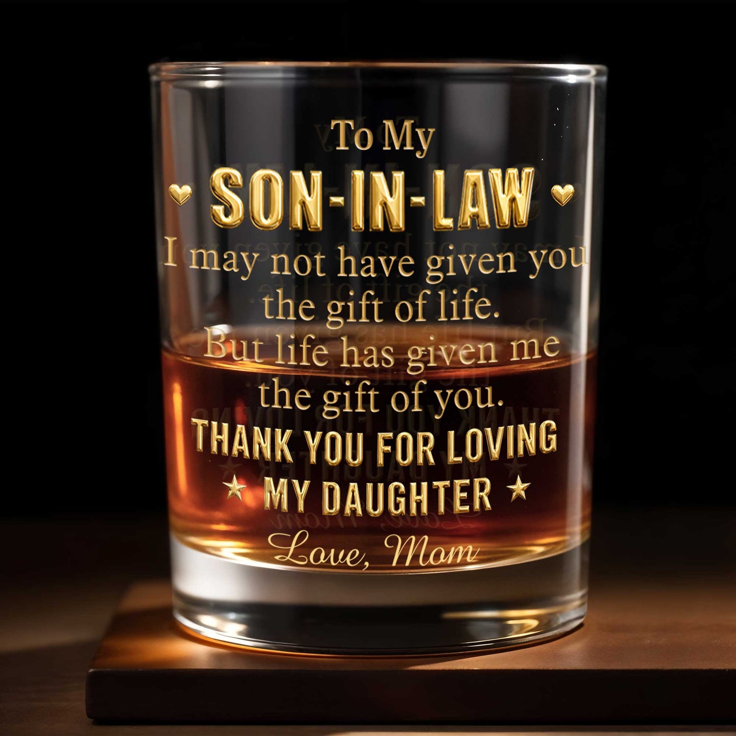 To My Son In Law Thank You For Loving My Daughter Golden Stars - Personalized Custom Whiskey Glass - SILA076_RWG