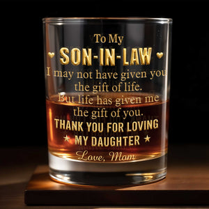 To My Son In Law Thank You For Loving My Daughter Golden Stars - Personalized Custom Whiskey Glass - SILA076_RWG