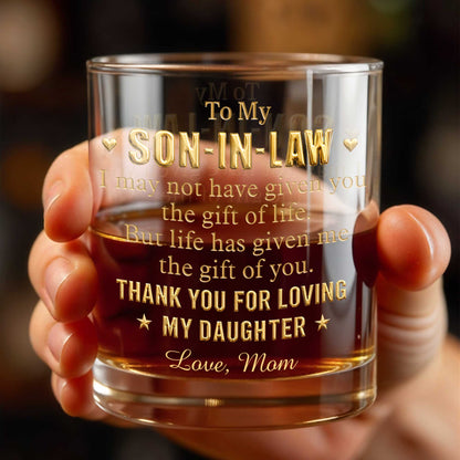 To My Son In Law Thank You For Loving My Daughter Golden Stars - Personalized Custom Whiskey Glass - SILA076_RWG