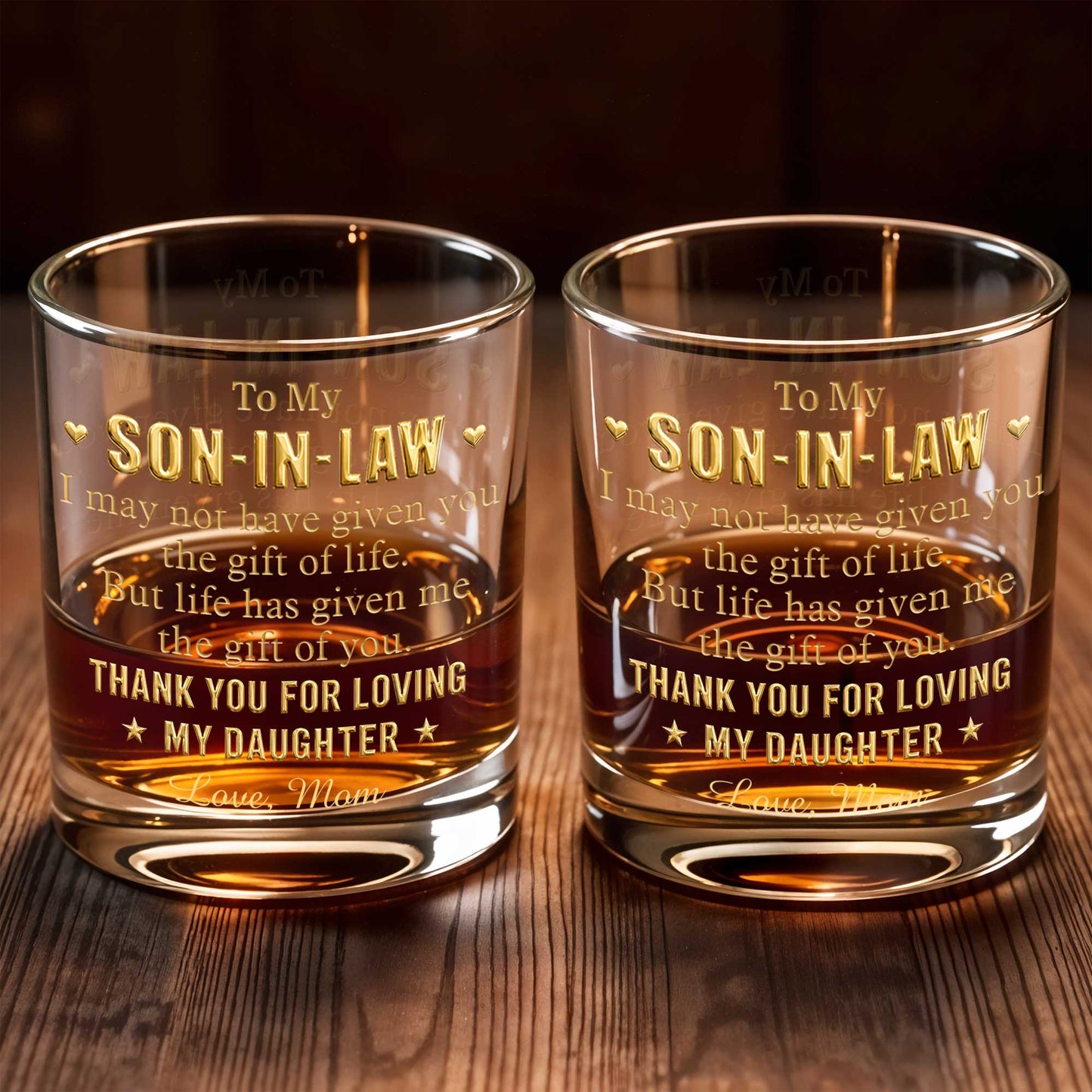 To My Son In Law Thank You For Loving My Daughter Golden Stars - Personalized Custom Whiskey Glass - SILA076_RWG